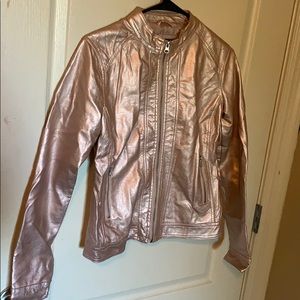 Metallic Light Pink Faux Leather Jacket